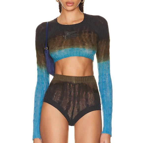 Etro Sweaters - Worn once ETRO blue cropped cable knit sweater